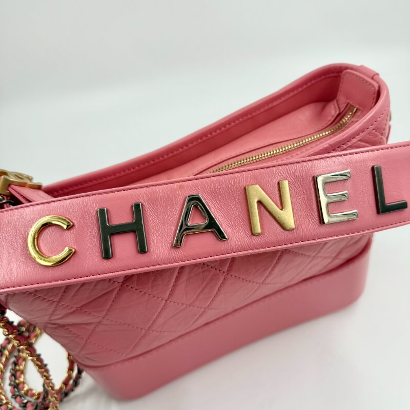 CHANEL - 粉色羊皮菱格流浪包-中號-14