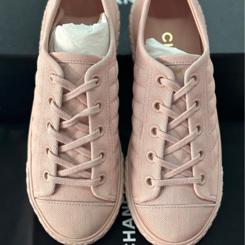Chanel/香奈兒粉色餅乾鞋 帆布材質板鞋 36碼 99 新閒置未使用-2