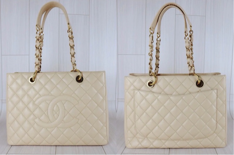 「JL精品代購」 98新 Chanel 香奈兒 荔枝牛皮Gst 奶油色 托特包-2