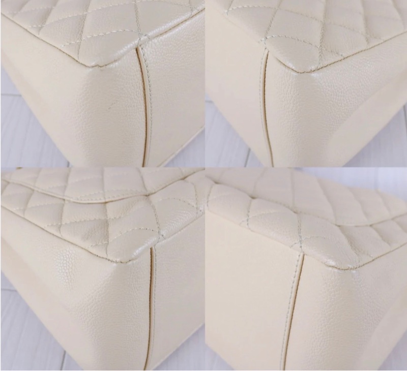 「JL精品代購」 98新 Chanel 香奈兒 荔枝牛皮Gst 奶油色 托特包-6