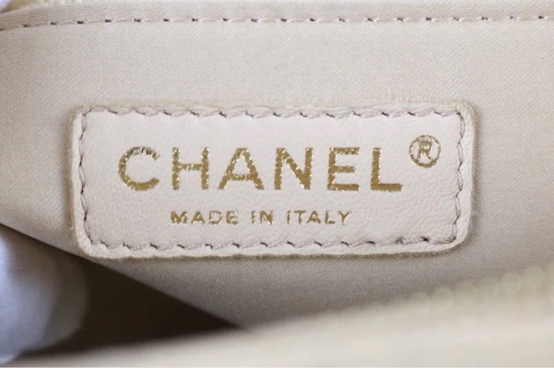 「JL精品代購」 98新 Chanel 香奈兒 荔枝牛皮Gst 奶油色 托特包-8