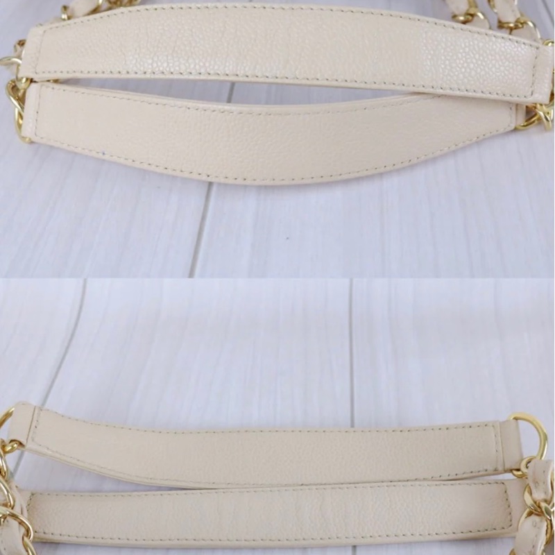 「JL精品代購」 98新 Chanel 香奈兒 荔枝牛皮Gst 奶油色 托特包-11