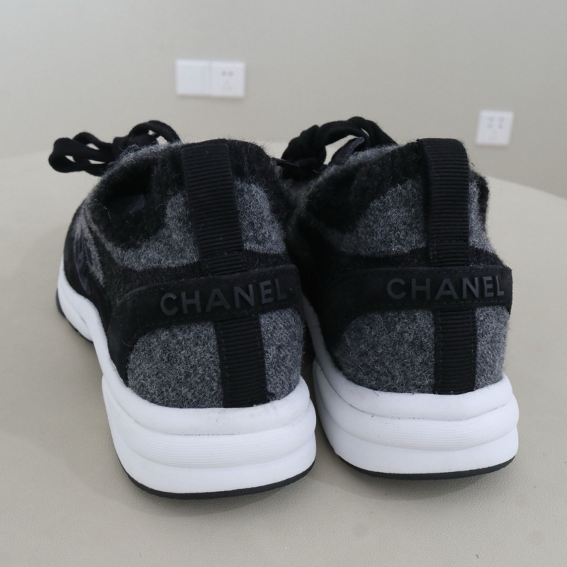 香奈兒黑灰拼色毛呢系帶運動鞋,36.5碼 99新 無附件-2