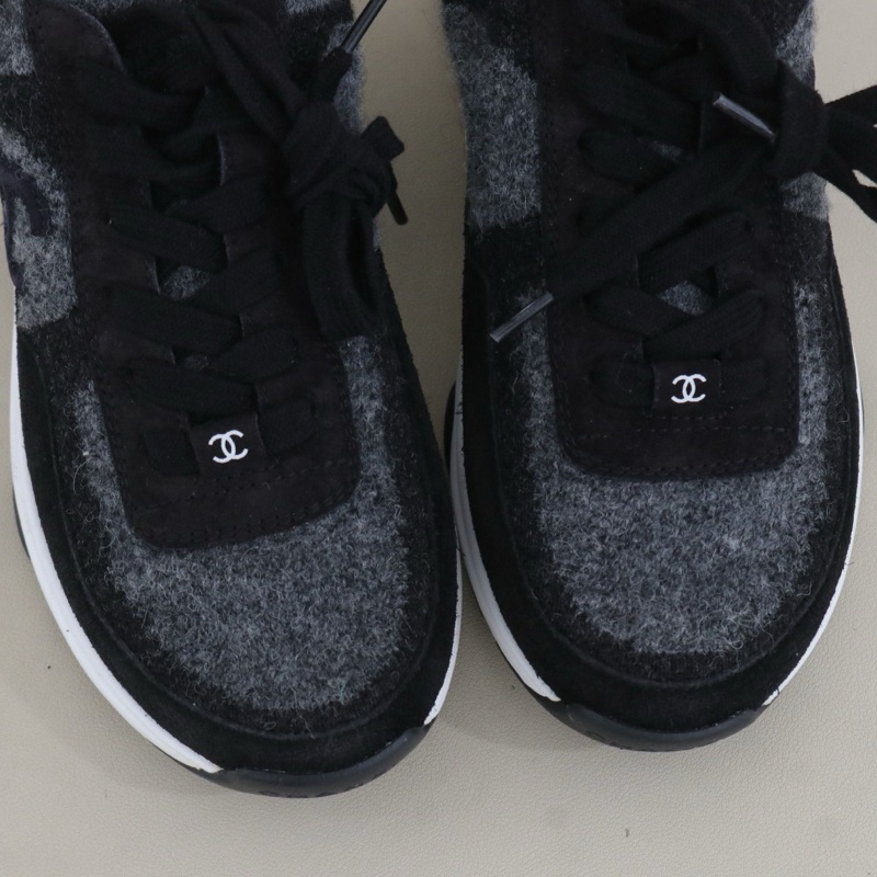 香奈兒黑灰拼色毛呢系帶運動鞋,36.5碼 99新 無附件-5