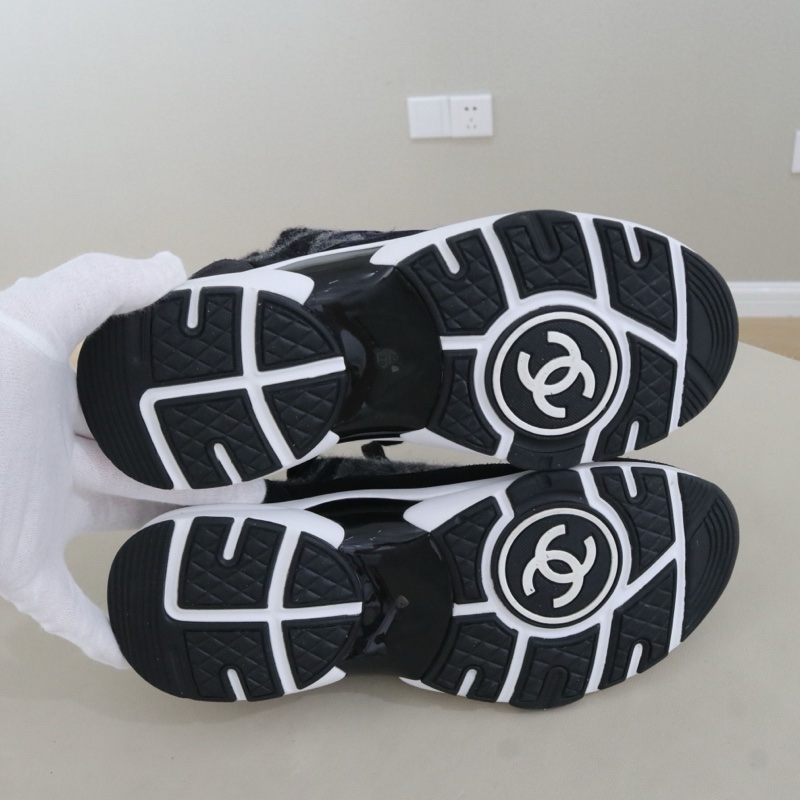 香奈兒黑灰拼色毛呢系帶運動鞋,36.5碼 99新 無附件-9