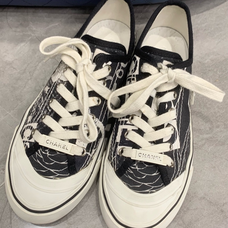 Chanel香奈兒 低幫塗鴉帆布休閒鞋 38碼-0