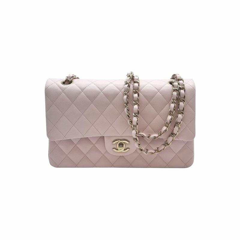 【包稅】CHANEL 經典魚子醬銀色翻蓋包，附晶片 CHB082502-0