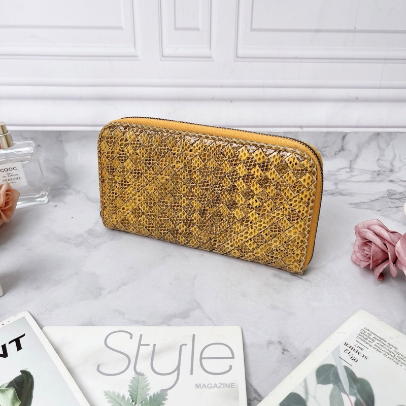 bv 黃色經典款蛇皮編織拉鍊錢包 20×10×2 98新配件塵袋-4