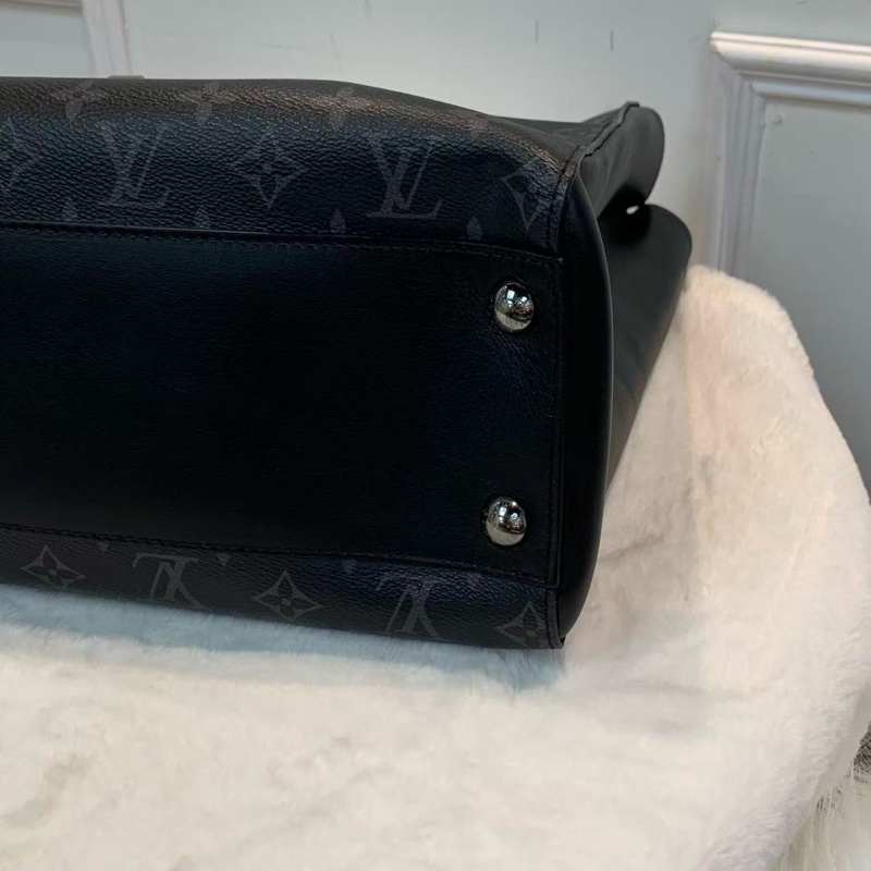 98新LV路易威登 Grand Sac黑武士公文包 黑色經典老花帆布+黑色皮革手柄 大容量托特購物袋 高質-3