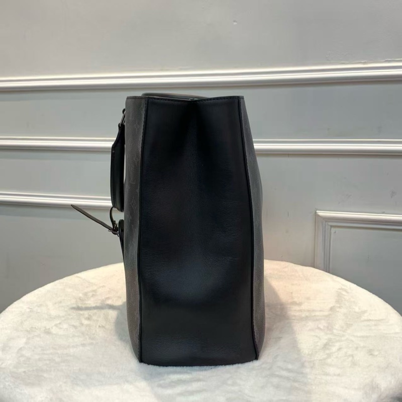 98新LV路易威登 Grand Sac黑武士公文包 黑色經典老花帆布+黑色皮革手柄 大容量托特購物袋 高質-5