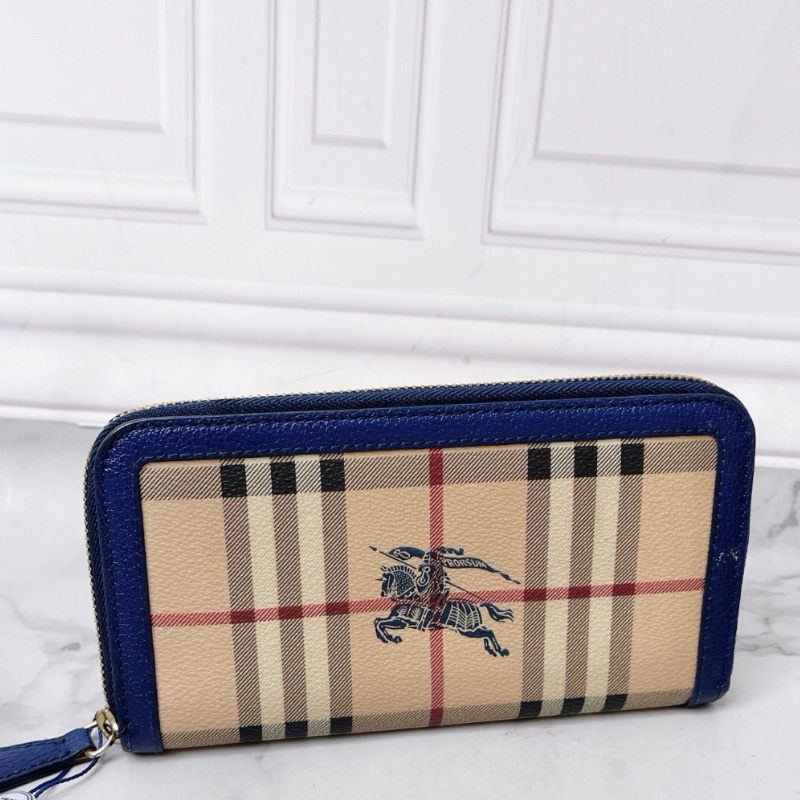 Burberry 經典藍色戰馬格紋拉鍊錢包20×10×2 98新配件塵袋-2