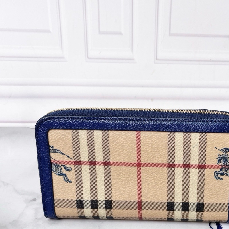 Burberry 經典藍色戰馬格紋拉鍊錢包20×10×2 98新配件塵袋-3