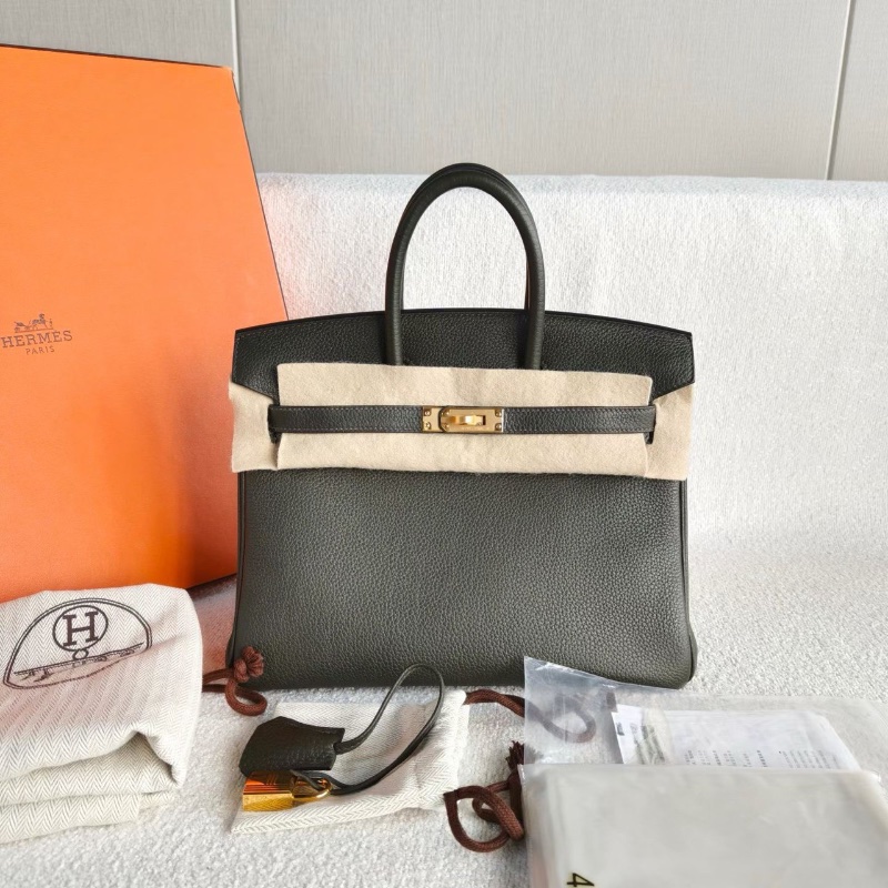 Hermes Birkin25灰綠色金扣 togo 25*19*13 99新配件塵袋鑰匙鎖雨衣購證-1