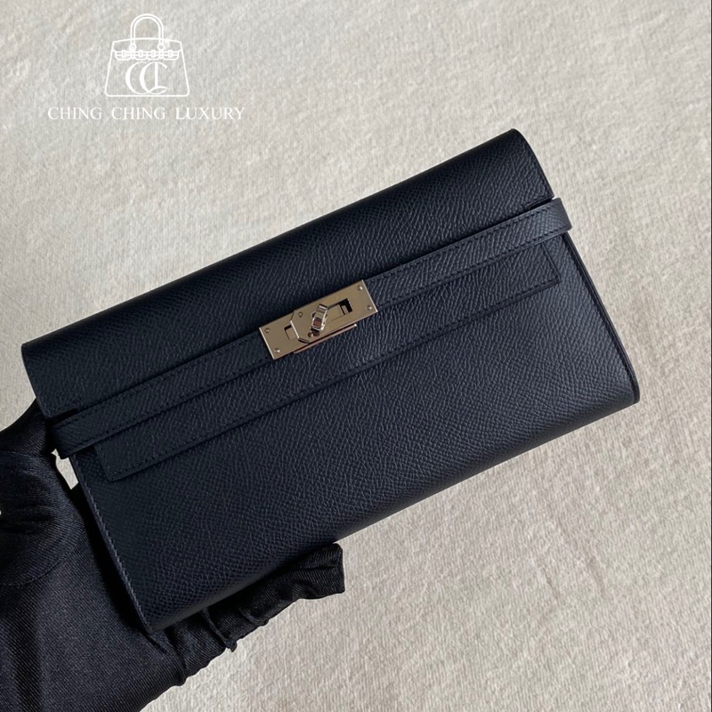 🌈Hermes🧡Kelly Wallet🧡黑色銀扣🌈99新🌟Epsom皮🌟愛馬仕🌟-0
