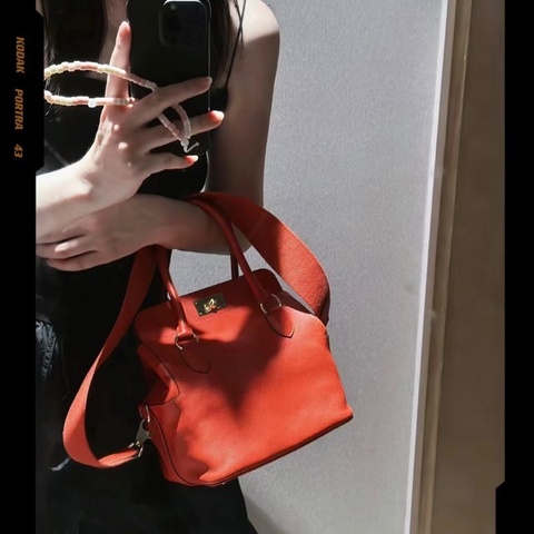 Hermes Toolbox33牛奶盒子 龍蝦粉銀扣 evercolor皮 33*30*23 98新配件塵袋肩帶鑰匙鎖