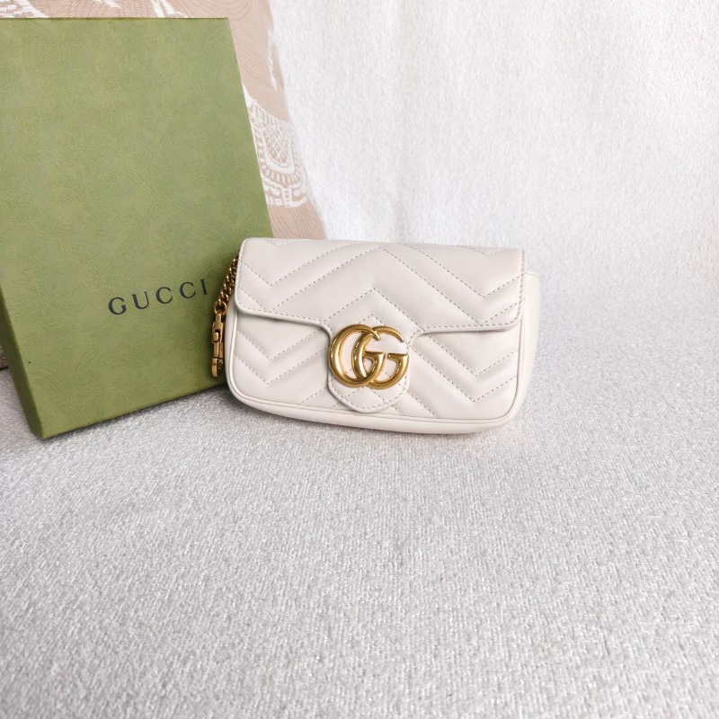 Gucci marmont mini 鏈條包 白色金扣 17*10*4.5  99新配件塵袋盒子購證-3