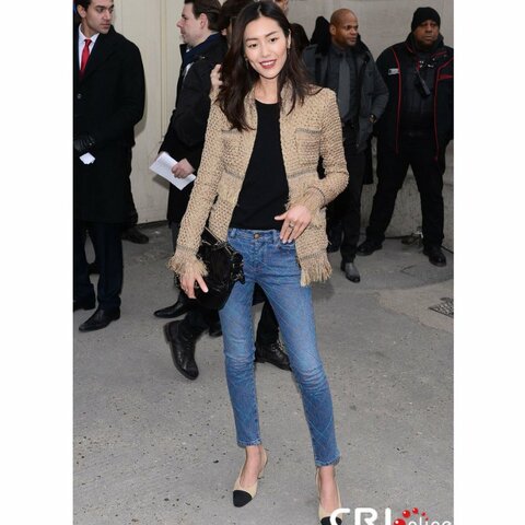 CHANEL 復古藍菱格紋窄管牛仔褲 34/XS/S