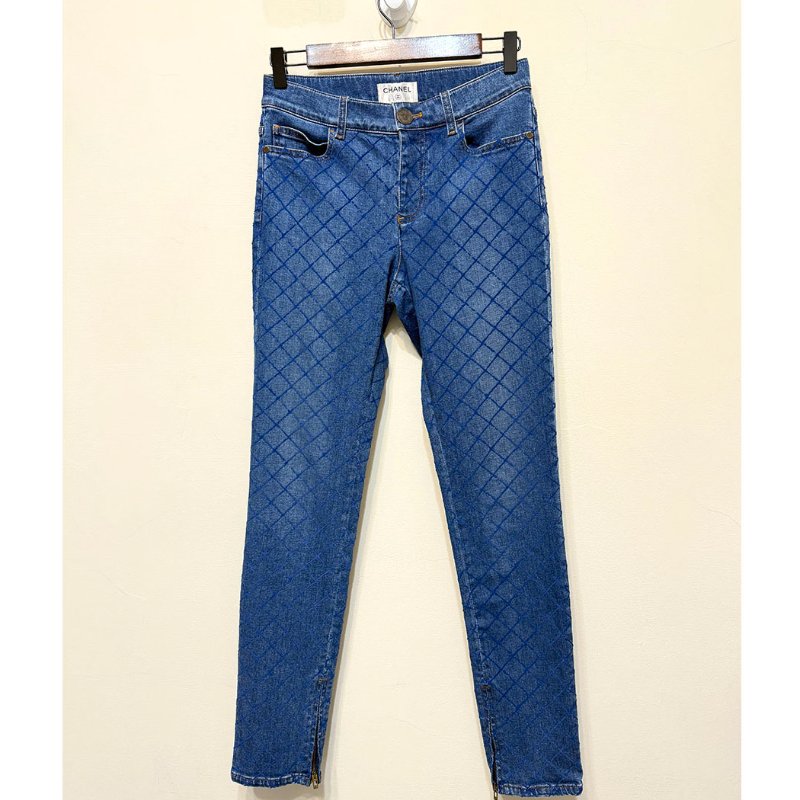 CHANEL 復古藍菱格紋窄管牛仔褲 34/XS/S-2
