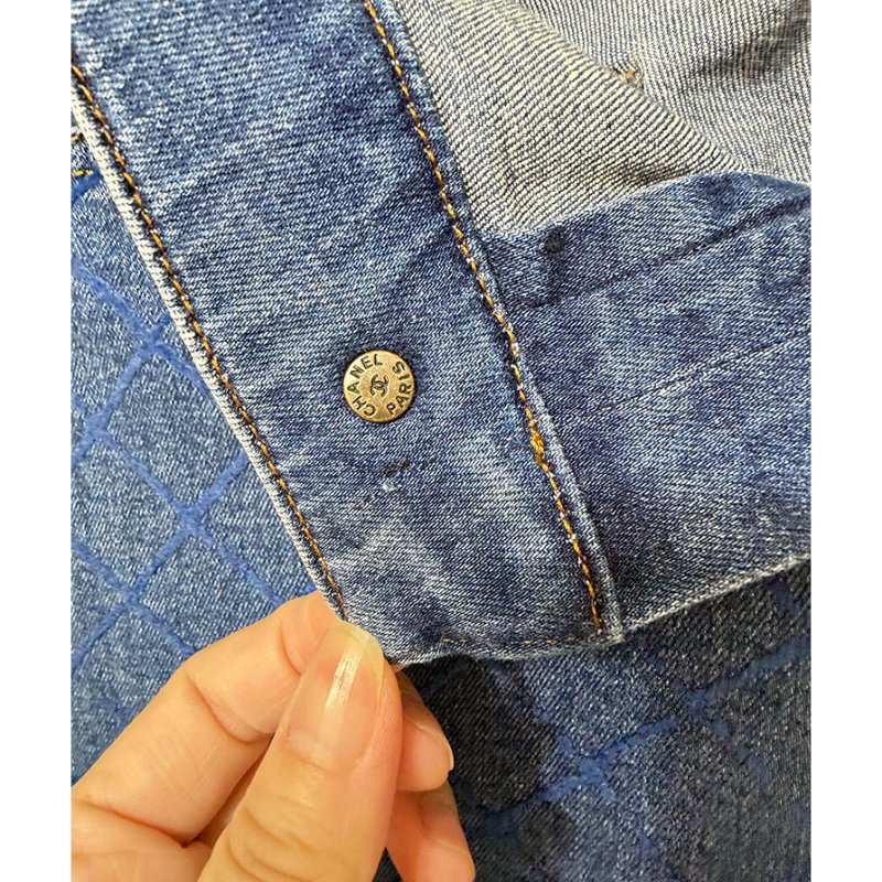 CHANEL 復古藍菱格紋窄管牛仔褲 34/XS/S-11