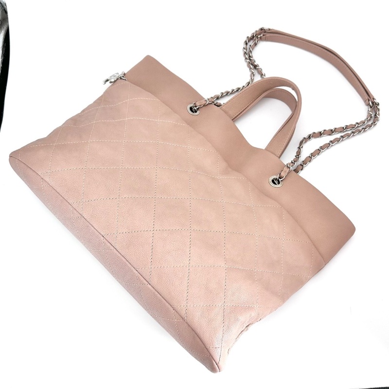 CHANEL粉色荔枝牛皮手提托特包40*27*8 98新配件塵袋保卡-5