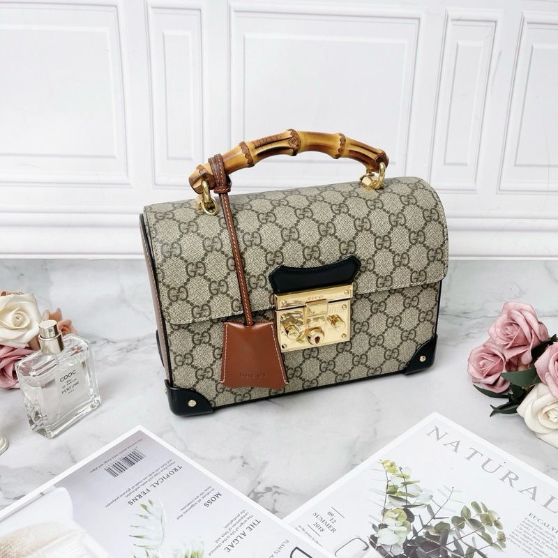 GUCCI Padlock限定秀款老花竹節手提斜背盒子包23×16×9 98新配件塵袋-3