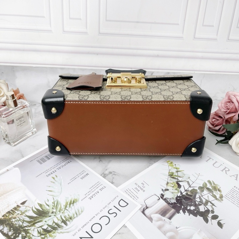 GUCCI Padlock限定秀款老花竹節手提斜背盒子包23×16×9 98新配件塵袋-4