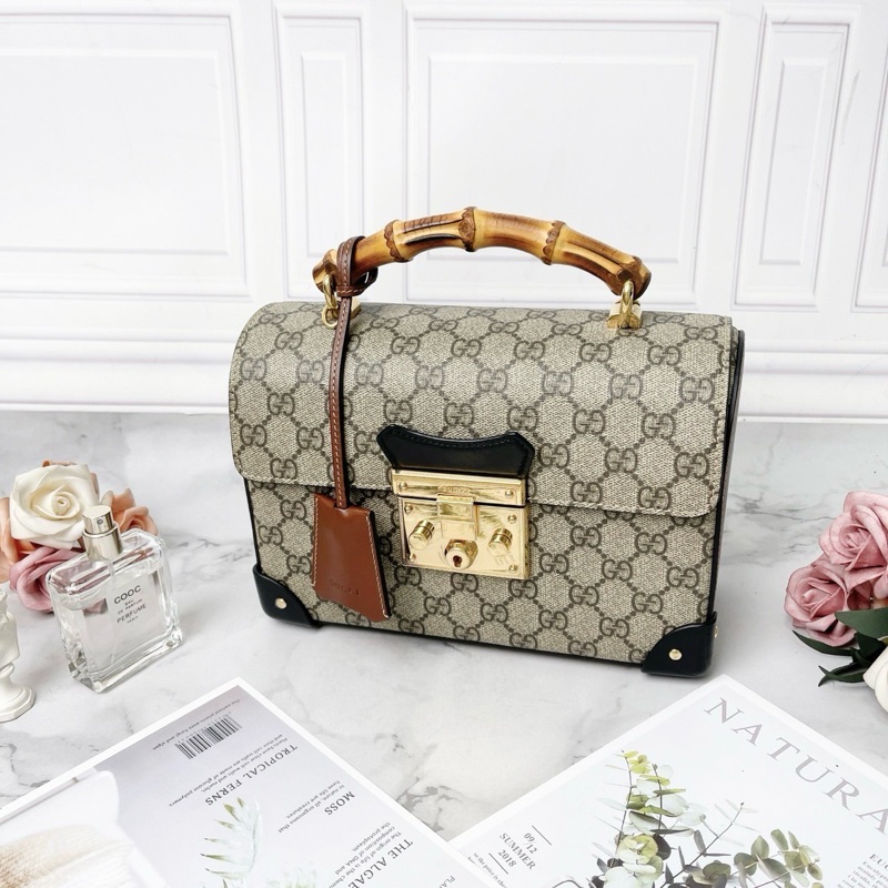 GUCCI Padlock限定秀款老花竹節手提斜背盒子包23×16×9 98新配件塵袋-5