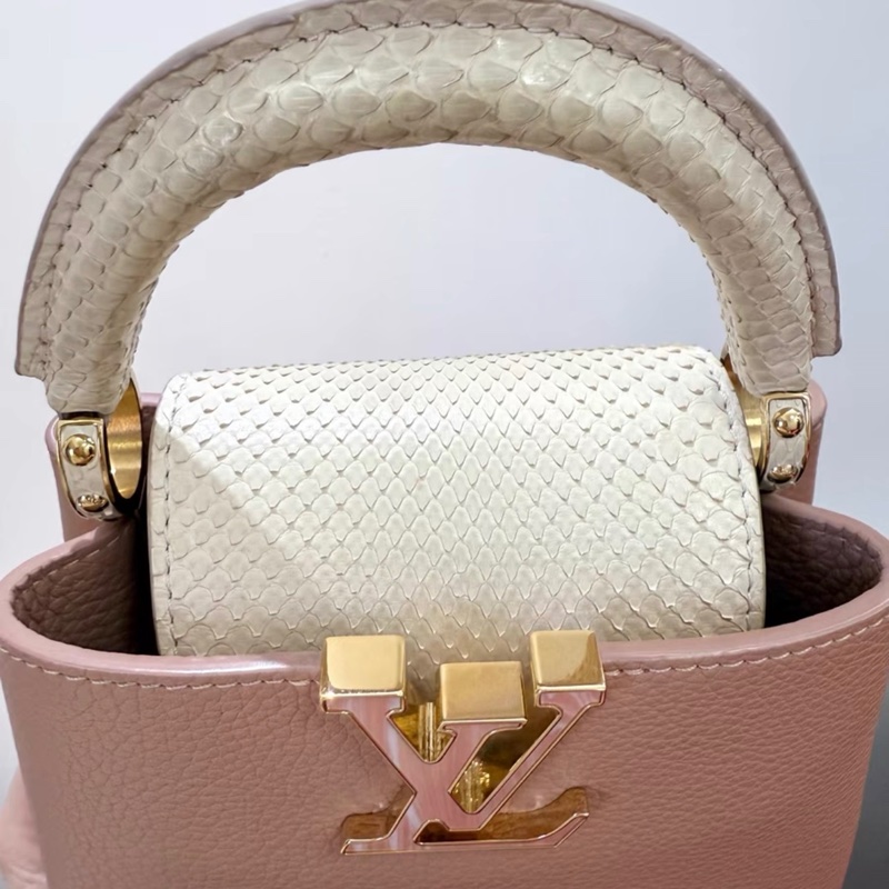 LV 路易威登 Capucines mini 粉色拼蛇皮手柄 芯片款 整體98新成色～-1