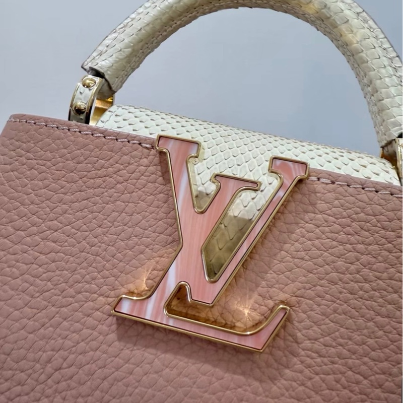 LV 路易威登 Capucines mini 粉色拼蛇皮手柄 芯片款 整體98新成色～-2