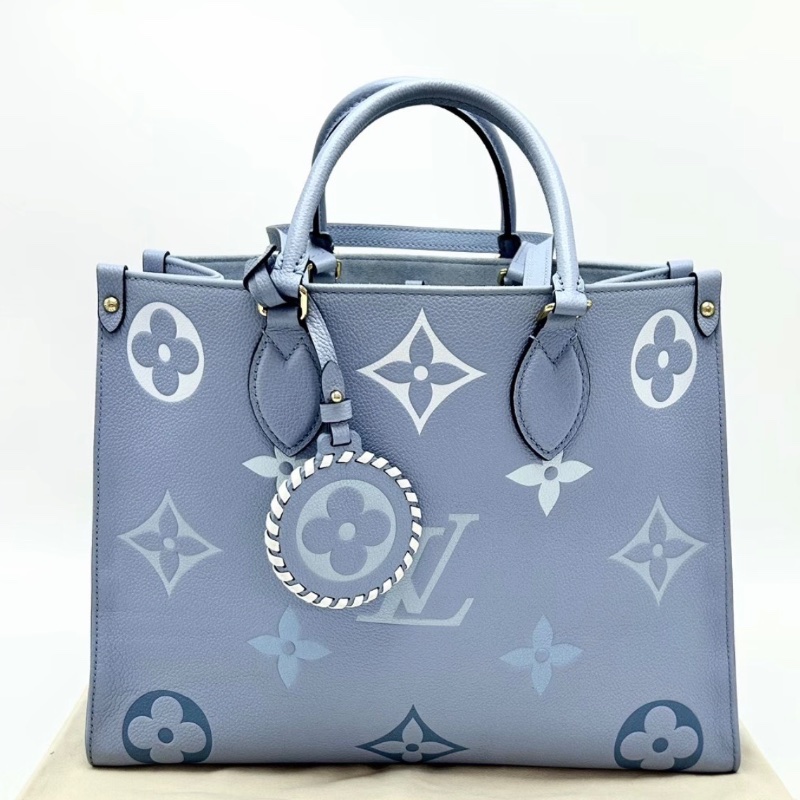 LV 夏日限定onthego中號夏日藍色金扣手提肩背包35*26*15 98新配件塵袋-0