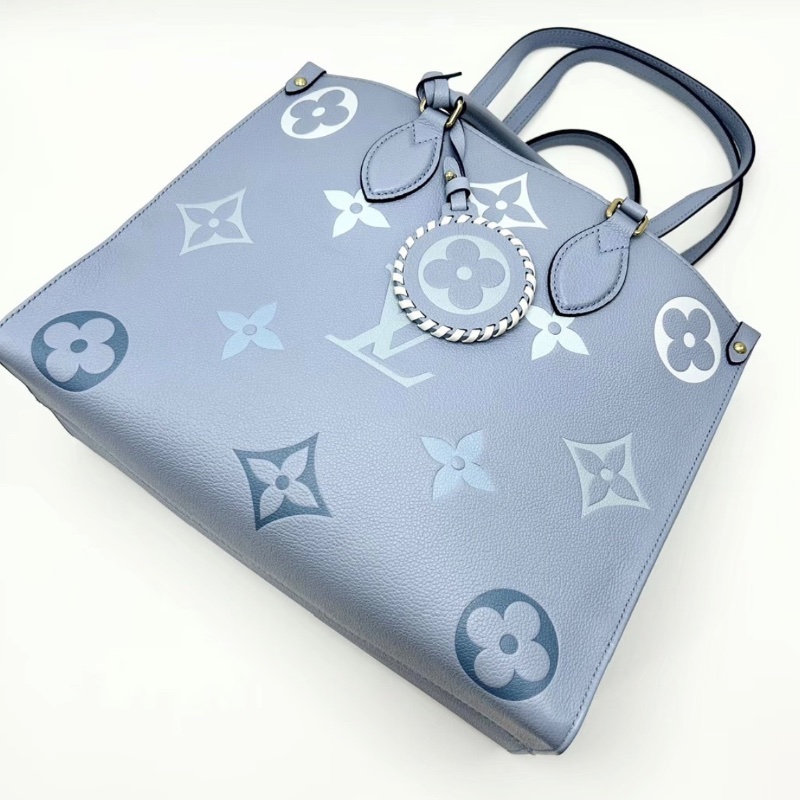 LV 夏日限定onthego中號夏日藍色金扣手提肩背包35*26*15 98新配件塵袋-4