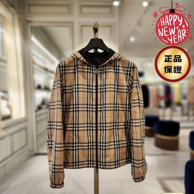 🎊新年特賣🧧Burberry 男款 81103711 雙面兩穿 Vintage 格紋連帽外套 XS/S/M/L-0
