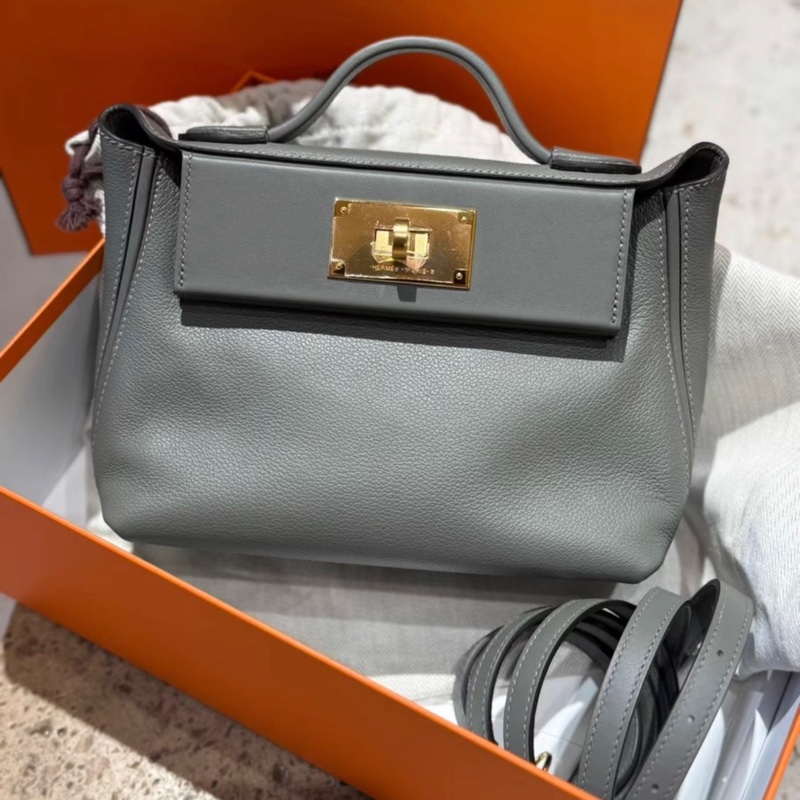 有購證✨✨ Hermes愛馬仕 mini 2424  0L積雨雲灰 金扣 evercolor皮 內拼swift皮 U刻 -2