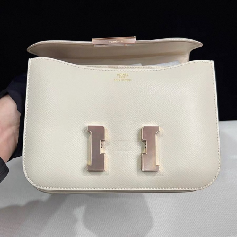 HERMES Mini Constance 19 奶昔白 玫瑰金扣 Y刻 98新-17