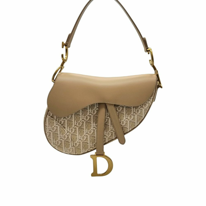 【包稅】DIOR 全新未使用馬鞍斜紋提花皮革肩背包 米色 DIB101312-0