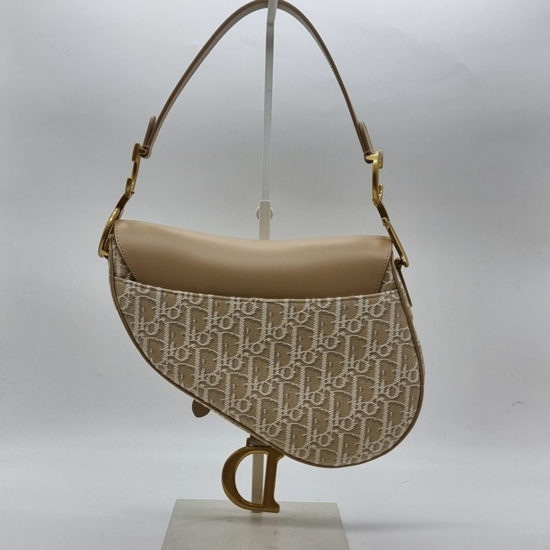 【包稅】DIOR 全新未使用馬鞍斜紋提花皮革肩背包 米色 DIB101312-3