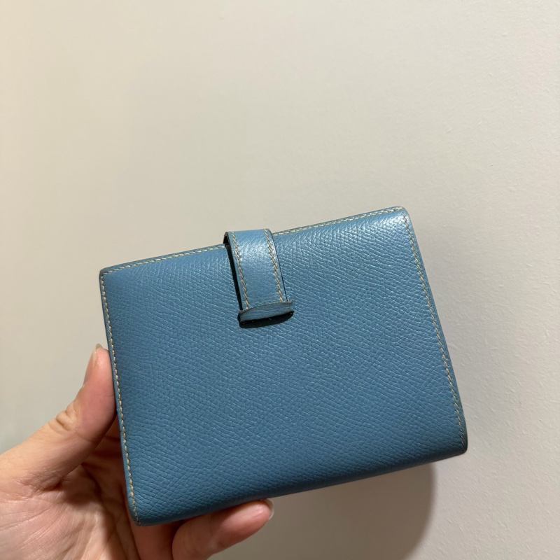 Hermes 愛馬仕 bearn 短夾 牛仔藍 銀釦-1
