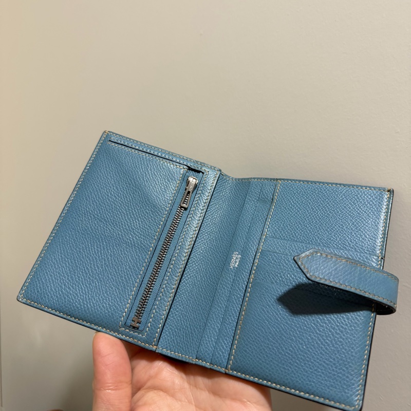 Hermes 愛馬仕 bearn 短夾 牛仔藍 銀釦-2