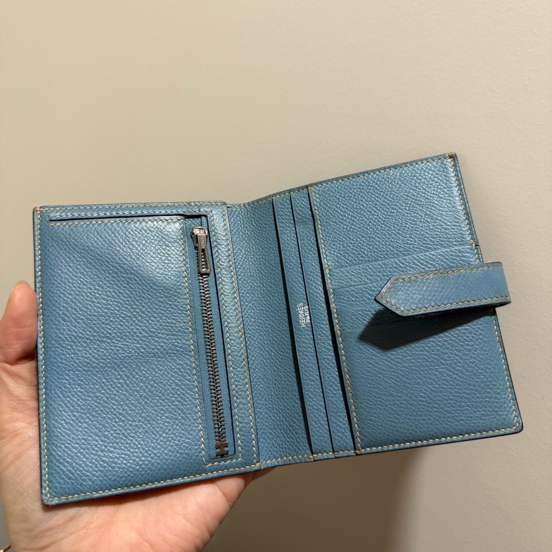 Hermes 愛馬仕 bearn 短夾 牛仔藍 銀釦-5