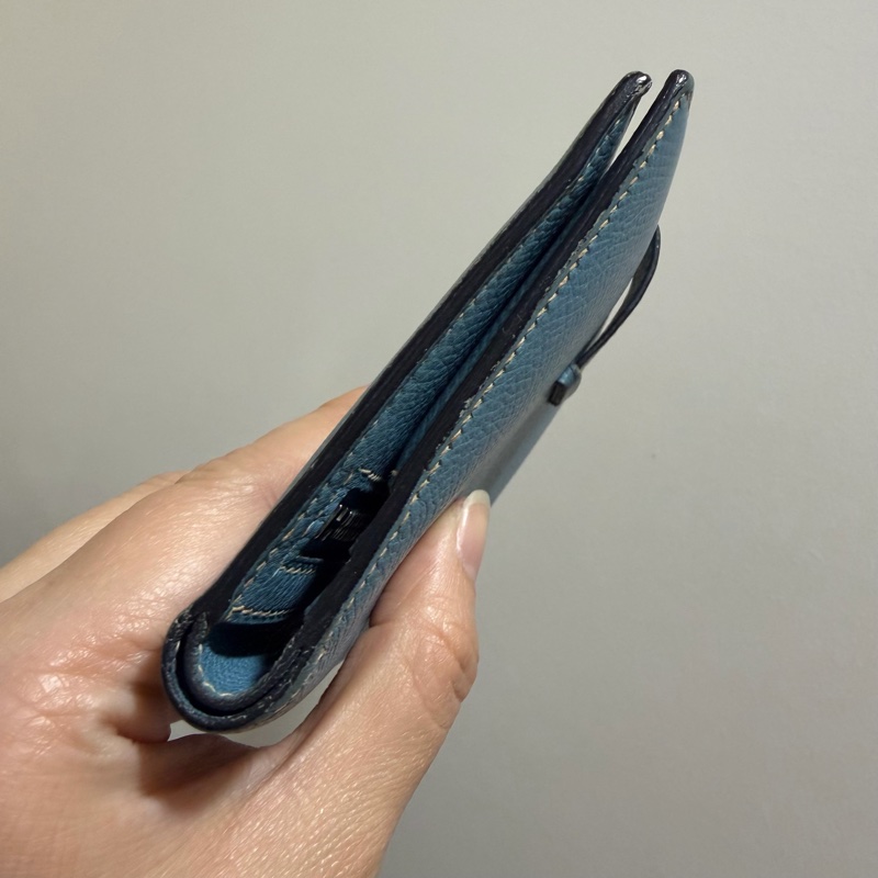 Hermes 愛馬仕 bearn 短夾 牛仔藍 銀釦-9