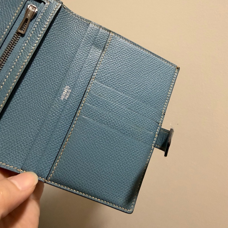 Hermes 愛馬仕 bearn 短夾 牛仔藍 銀釦-14