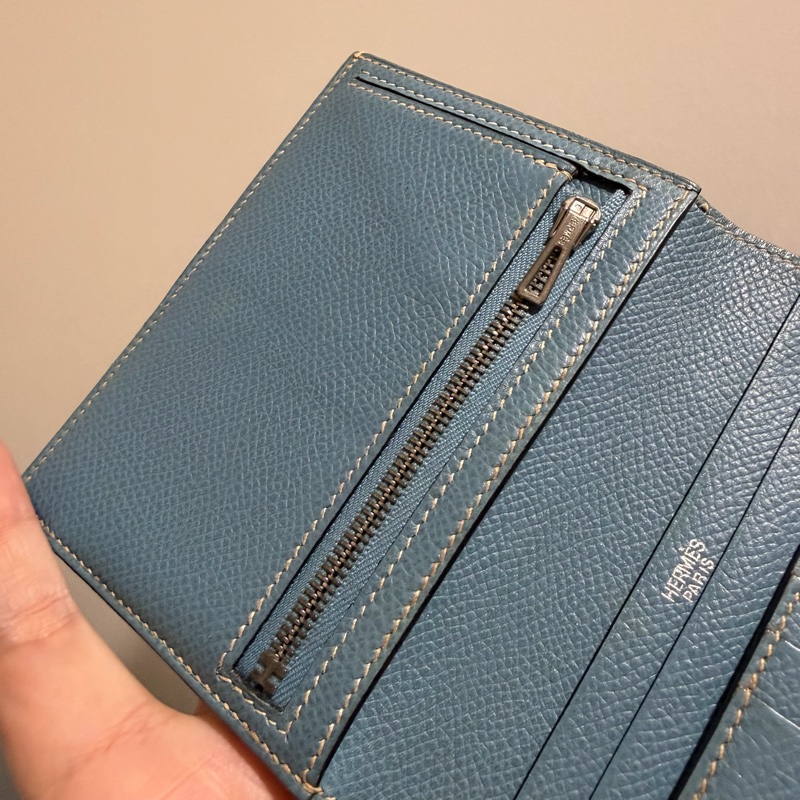 Hermes 愛馬仕 bearn 短夾 牛仔藍 銀釦-15