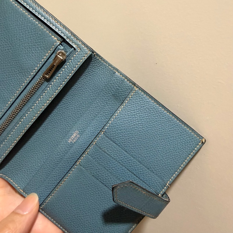 Hermes 愛馬仕 bearn 短夾 牛仔藍 銀釦-16