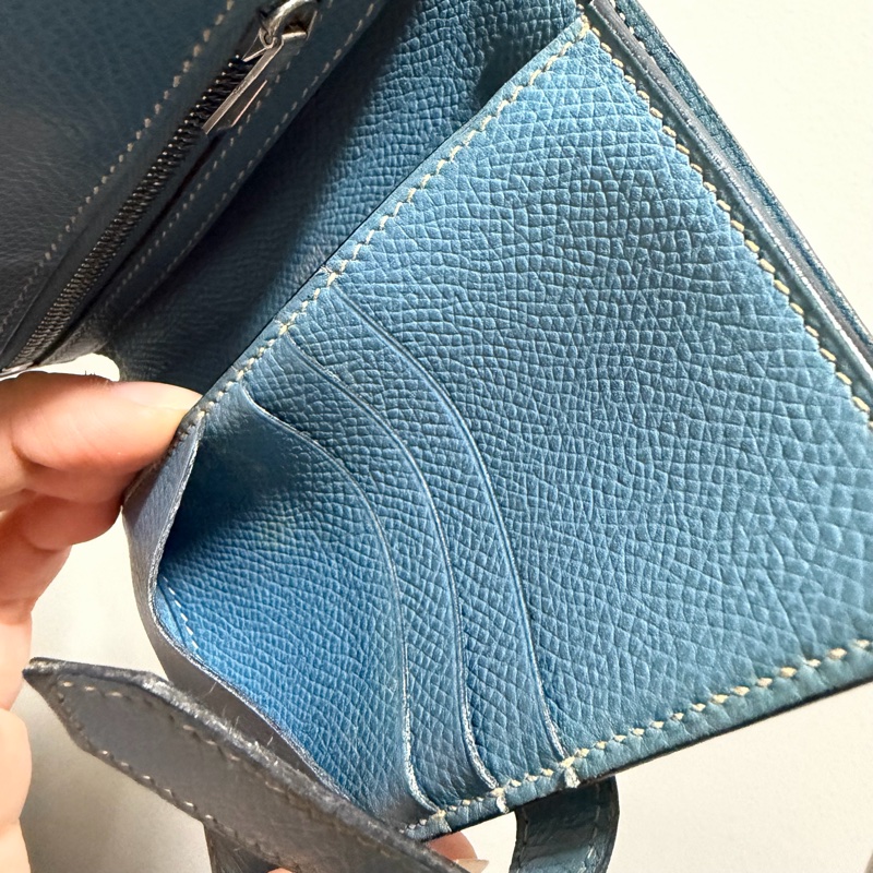 Hermes 愛馬仕 bearn 短夾 牛仔藍 銀釦-19