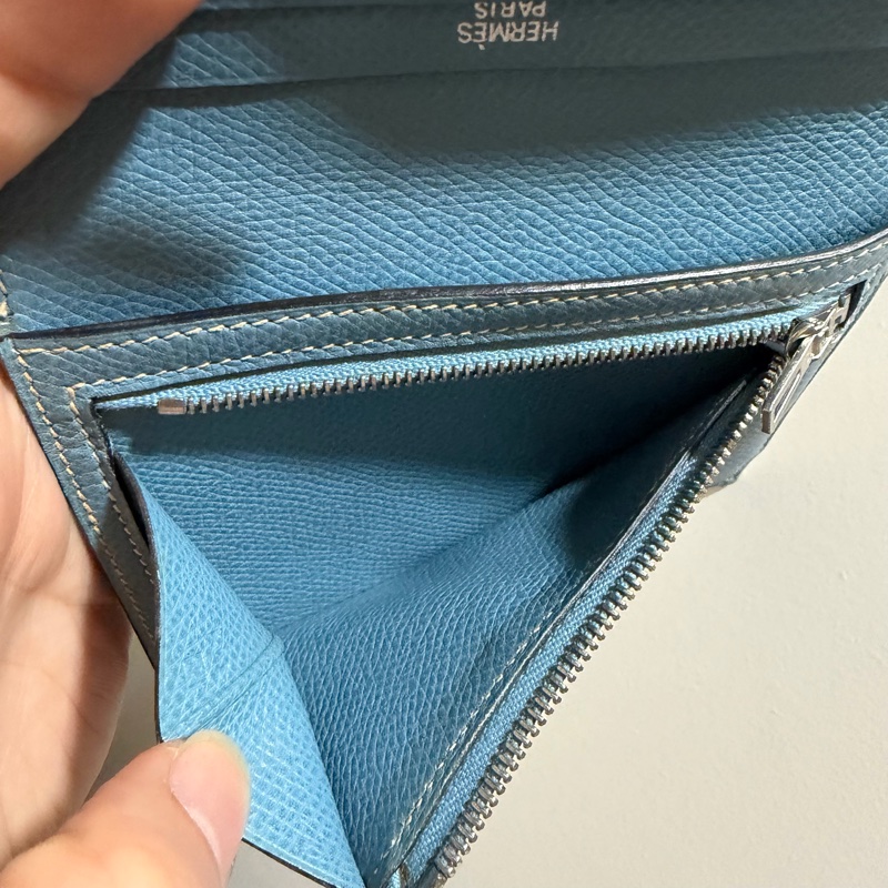 Hermes 愛馬仕 bearn 短夾 牛仔藍 銀釦-24
