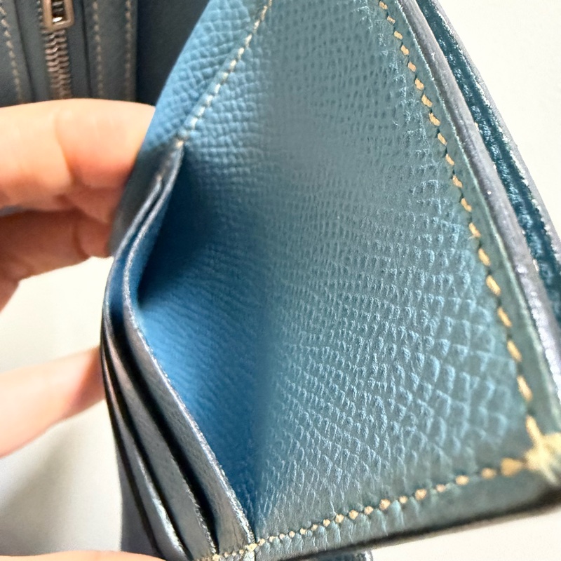 Hermes 愛馬仕 bearn 短夾 牛仔藍 銀釦-25