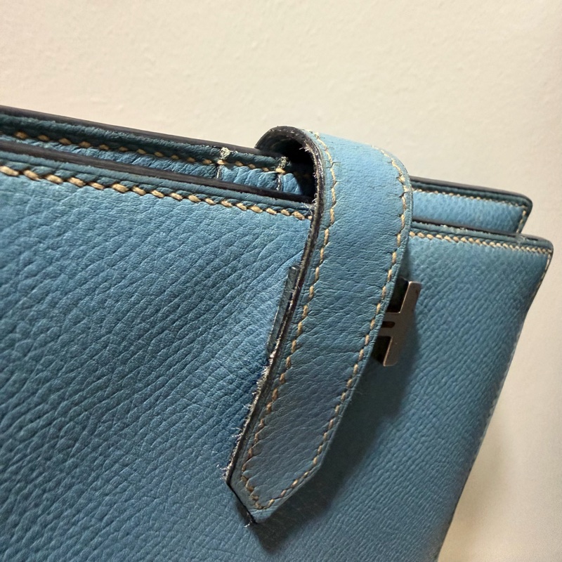 Hermes 愛馬仕 bearn 短夾 牛仔藍 銀釦-27