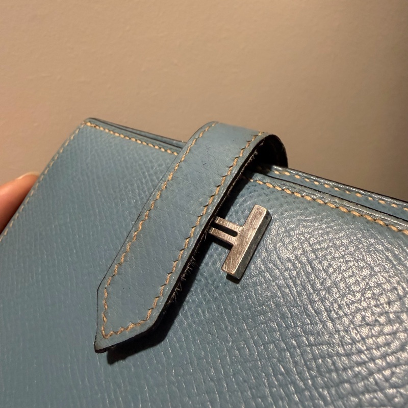 Hermes 愛馬仕 bearn 短夾 牛仔藍 銀釦-29