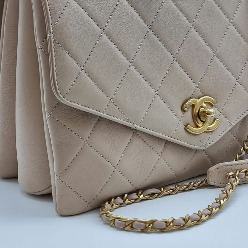 【包稅】CHANEL 米色手提絎縫托特包 CHB101514-1