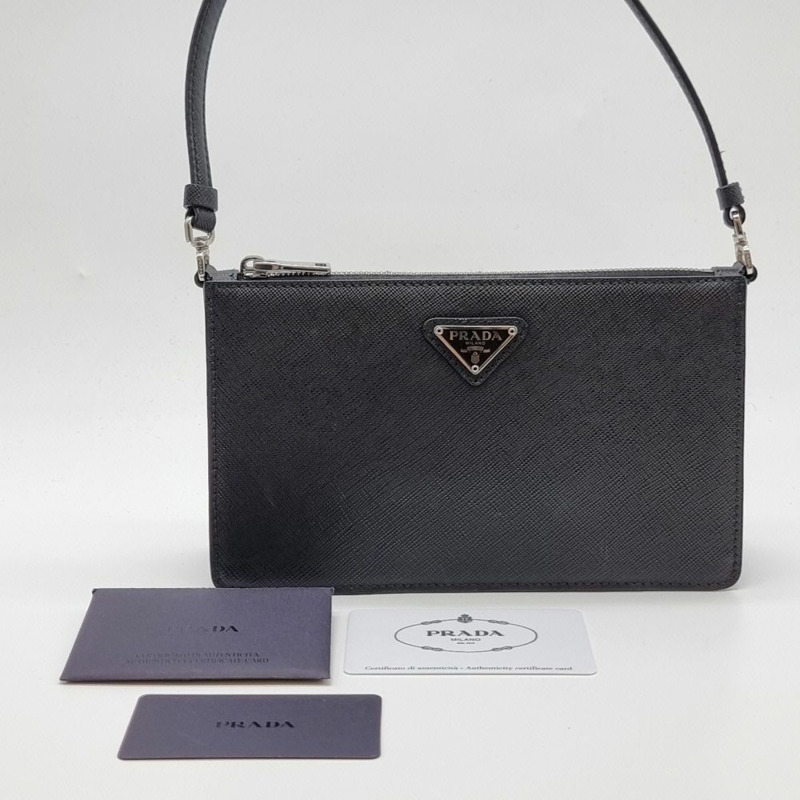 【包稅】PRADA 1BC155 黑色 Saffiano 皮革迷你肩背包 PRB102106-6